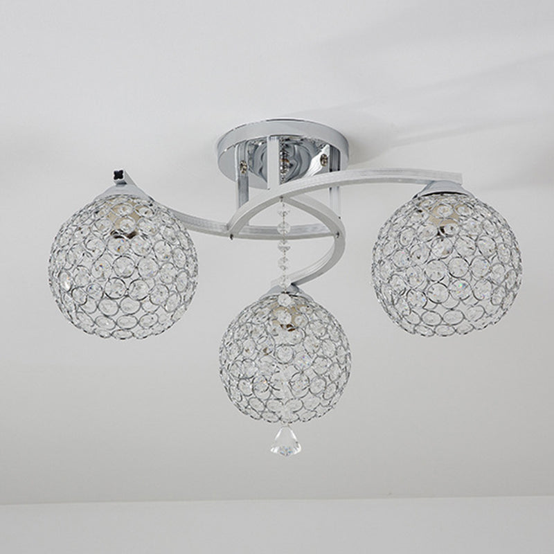 3/5 lumières Globe Semi Flush luminaire simple Chrome Crystal Mount semi-flush pour le salon