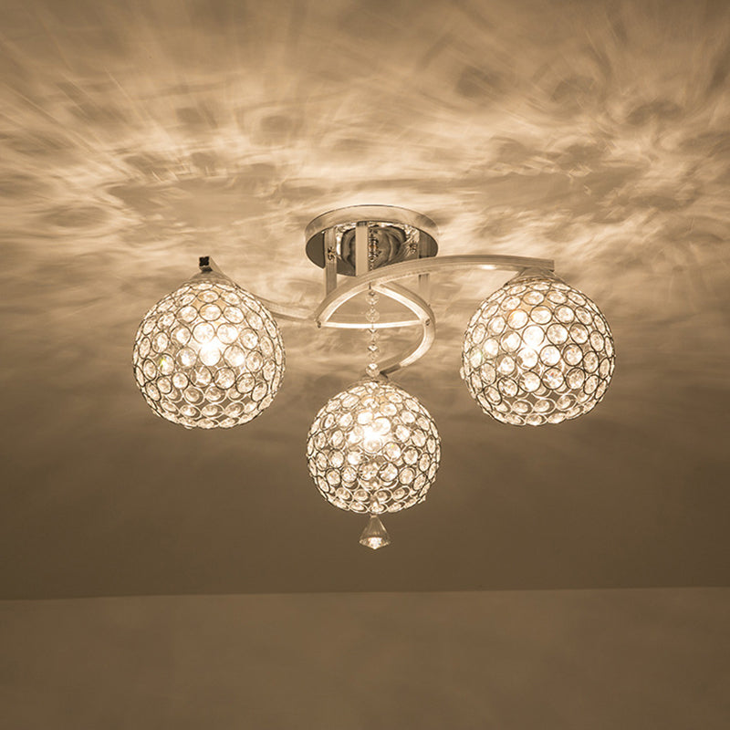 3/5 luces Globe Semi Flush Lighting Lighte Simple Chrome Crom Crome Crome Semi-Flush Monte para sala de estar