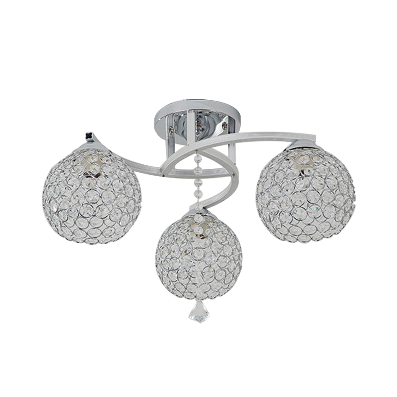 3/5 lumières Globe Semi Flush luminaire simple Chrome Crystal Mount semi-flush pour le salon