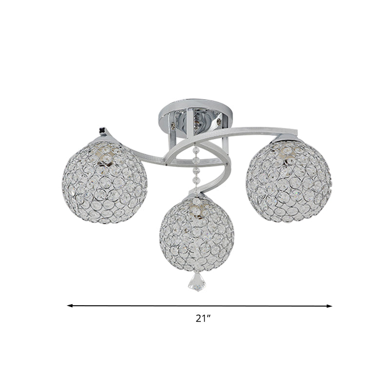 3/5 Lichter Globe Halbflush Leuchte einfache Chromkristall-Halbflush-Halterung für Wohnzimmer