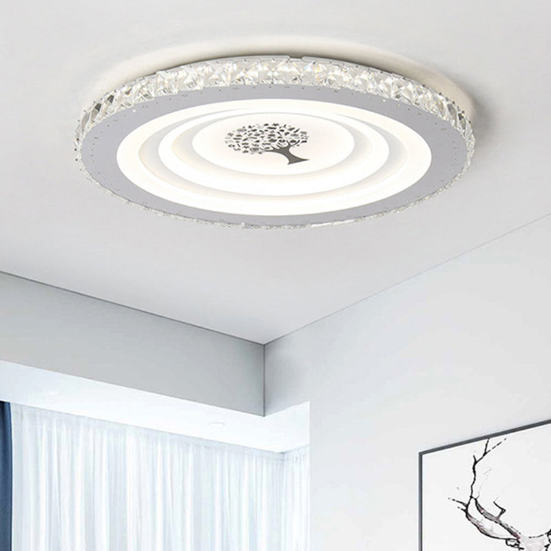 White Round Flush Mount Fixture Modern Acrylic 10"/19.5" Wide LED Bedroom Flush Ceiling Light