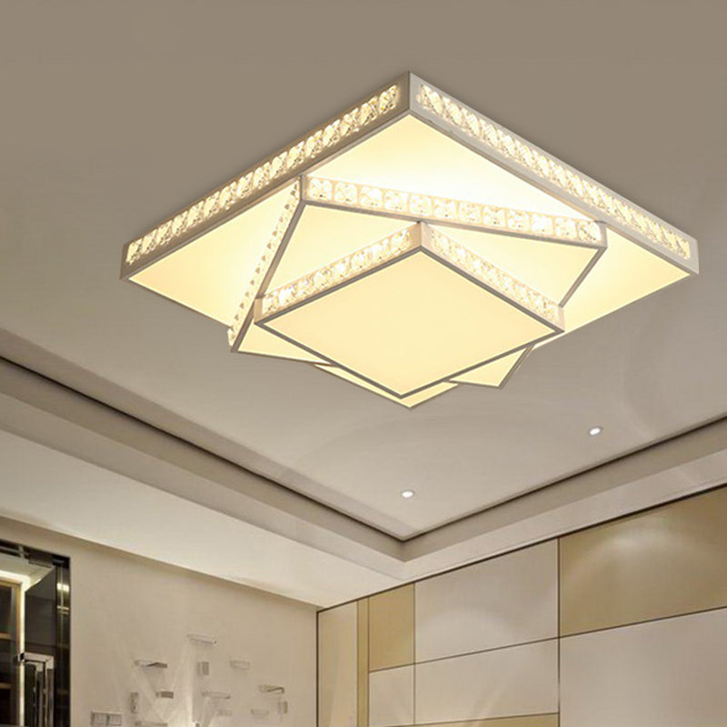 Geometric Ceiling Light Contemporary Faceted Crystal White LED Flush Mount Light in Remote Control Stepless Dimming / White Light/3 Color Light, 16 "/19.5" /23.5 " W