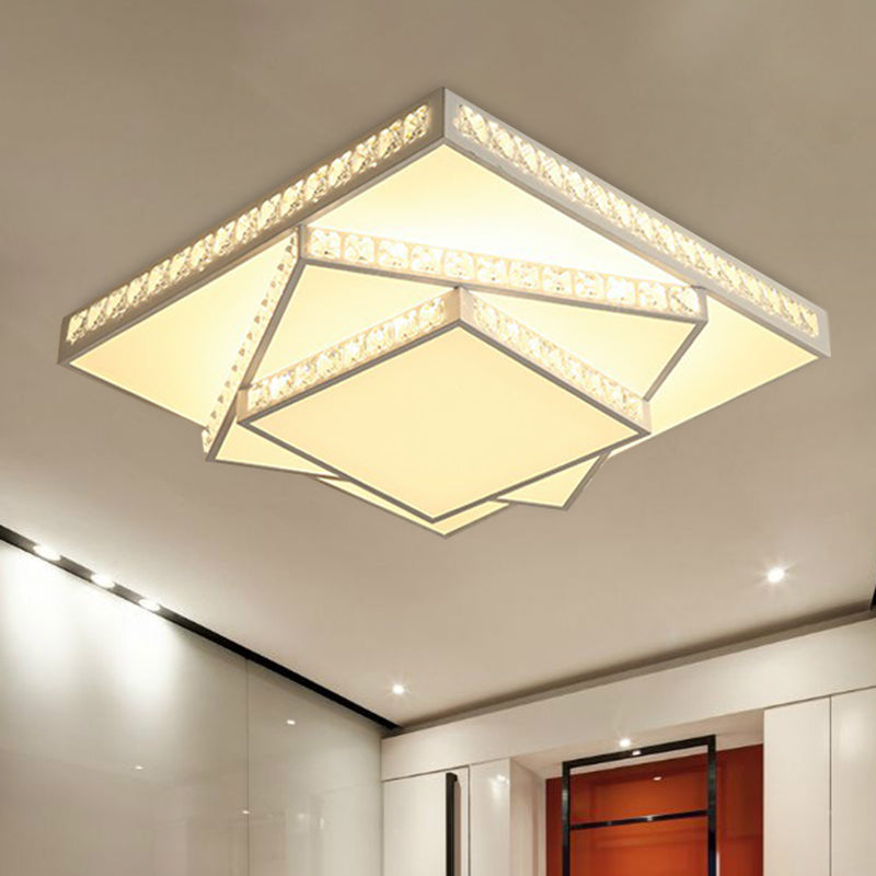 Lámpara de techo geométrica, cristal facetado contemporáneo, luz LED blanca de montaje empotrado con control remoto, atenuación continua/luz blanca/luz de 3 colores, 16"/19.5"/23.5" W