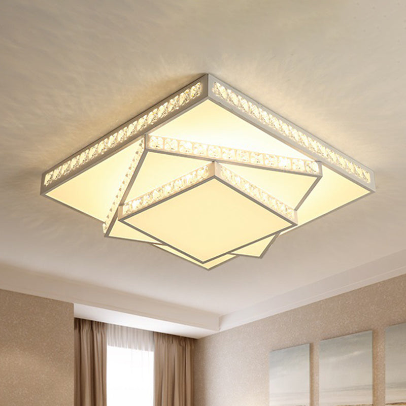 Lámpara de techo geométrica, cristal facetado contemporáneo, luz LED blanca de montaje empotrado con control remoto, atenuación continua/luz blanca/luz de 3 colores, 16"/19.5"/23.5" W