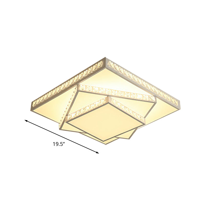 Lámpara de techo geométrica, cristal facetado contemporáneo, luz LED blanca de montaje empotrado con control remoto, atenuación continua/luz blanca/luz de 3 colores, 16"/19.5"/23.5" W