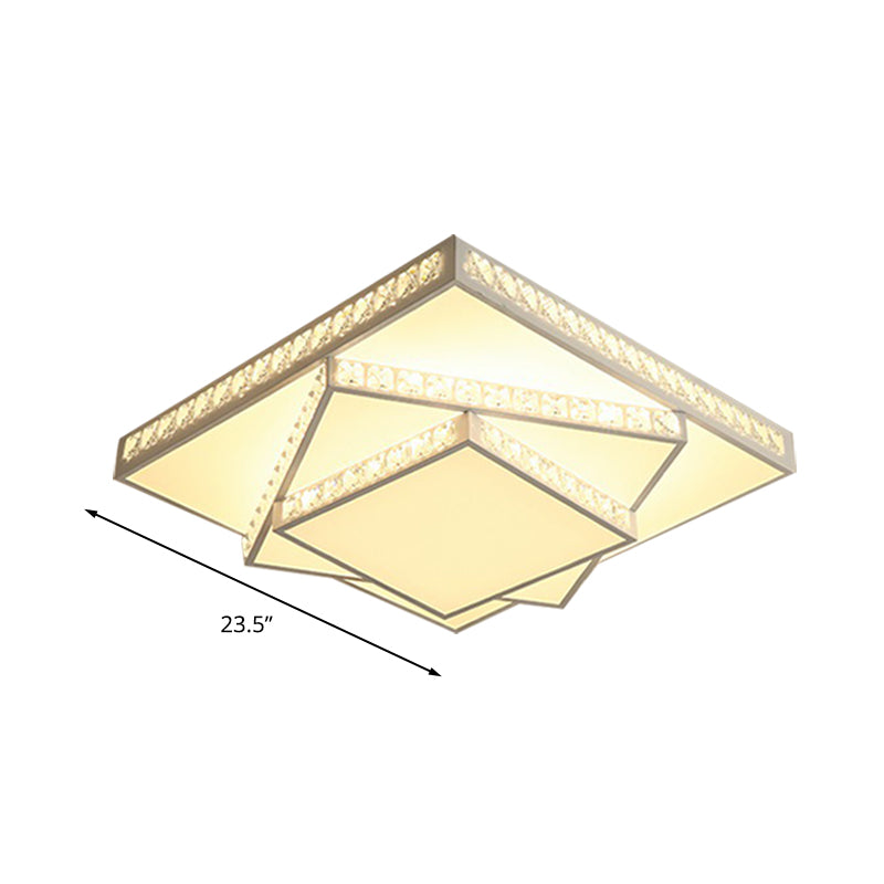 Lámpara de techo geométrica, cristal facetado contemporáneo, luz LED blanca de montaje empotrado con control remoto, atenuación continua/luz blanca/luz de 3 colores, 16"/19.5"/23.5" W