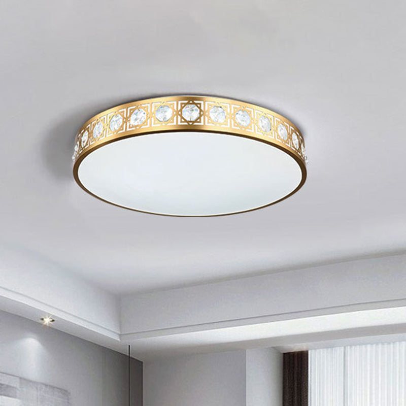 12"/16"/19.5" W LED Round Flush Mount Lamp Modern Brass Crystal Ceiling Mounted Fixture for Bedroom