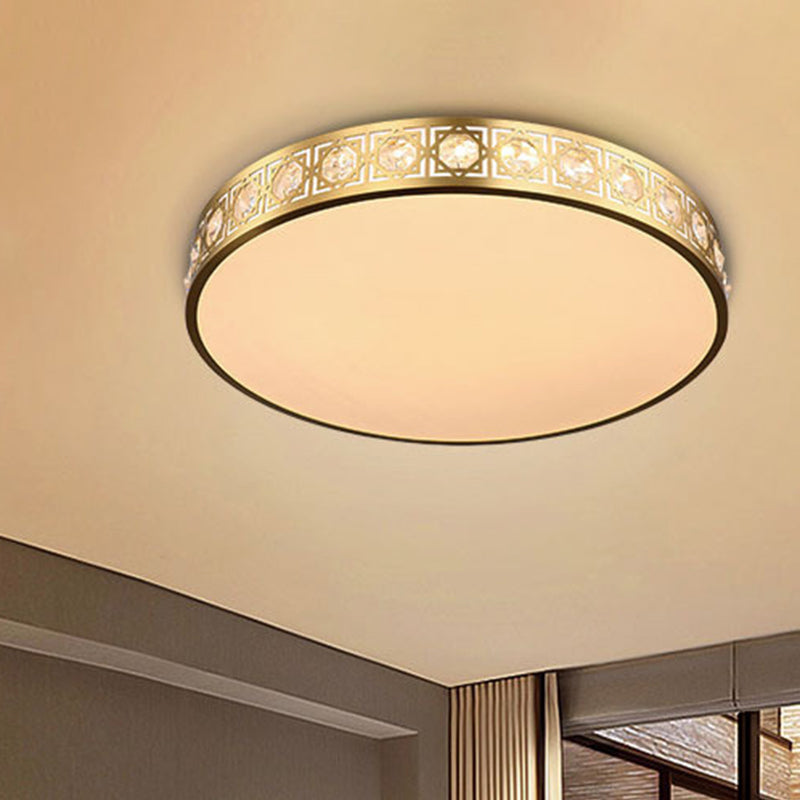 12"/16"/19.5" W LED Round Flush Mount Lamp Modern Brass Crystal Ceiling Mounted Fixture for Bedroom