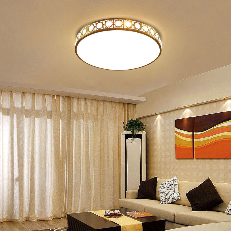 12"/16"/19.5" W LED Round Flush Mount Lamp Modern Brass Crystal Ceiling Mounted Fixture for Bedroom