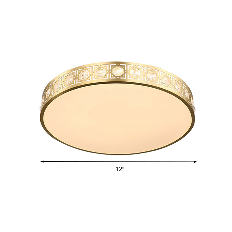 12"/16"/19.5" W LED Round Flush Mount Lamp Modern Brass Crystal Ceiling Mounted Fixture for Bedroom