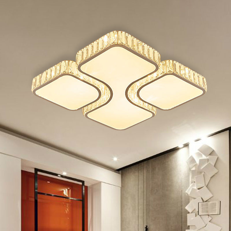 Geometric Crystal Block Ceiling Light Contemporary White 16"/16.5"/35.5" W LED Flush Mount Light in White/3 Color Light