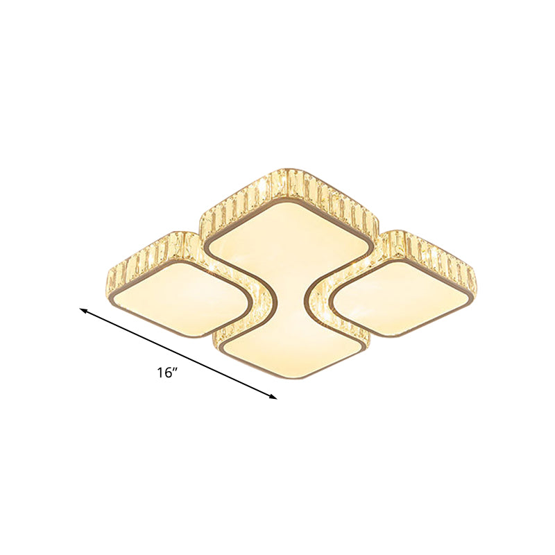 Geometrische Kristallblock-Deckenleuchte, modernes Weiß, 16"/16,5"/35,5" W LED-Einbauleuchte in Weiß/3-Farben-Licht