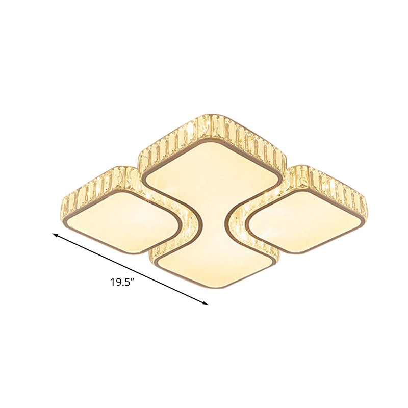 Geometrische Kristallblock-Deckenleuchte, modernes Weiß, 16"/16,5"/35,5" W LED-Einbauleuchte in Weiß/3-Farben-Licht