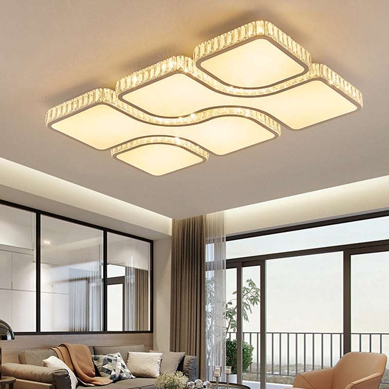 Geometric Crystal Block Ceiling Light Contemporary White 16"/16.5"/35.5" W LED Flush Mount Light in White/3 Color Light