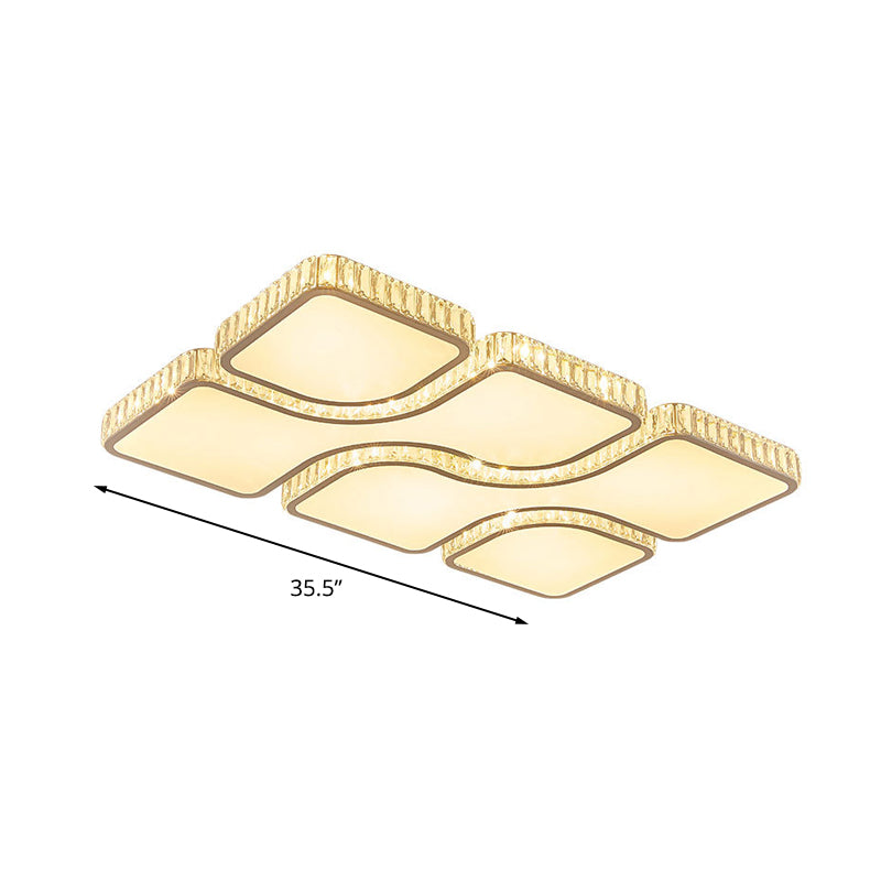 Geometrische Kristallblock-Deckenleuchte, modernes Weiß, 16"/16,5"/35,5" W LED-Einbauleuchte in Weiß/3-Farben-Licht