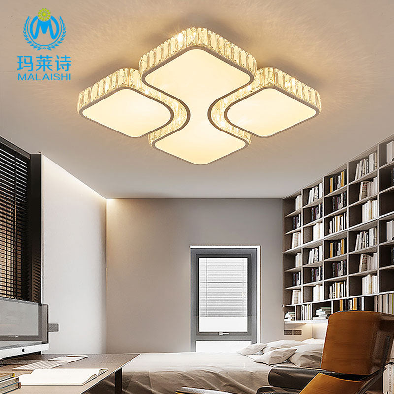 Geometric Crystal Block Ceiling Light Contemporary White 16"/16.5"/35.5" W LED Flush Mount Light in White/3 Color Light