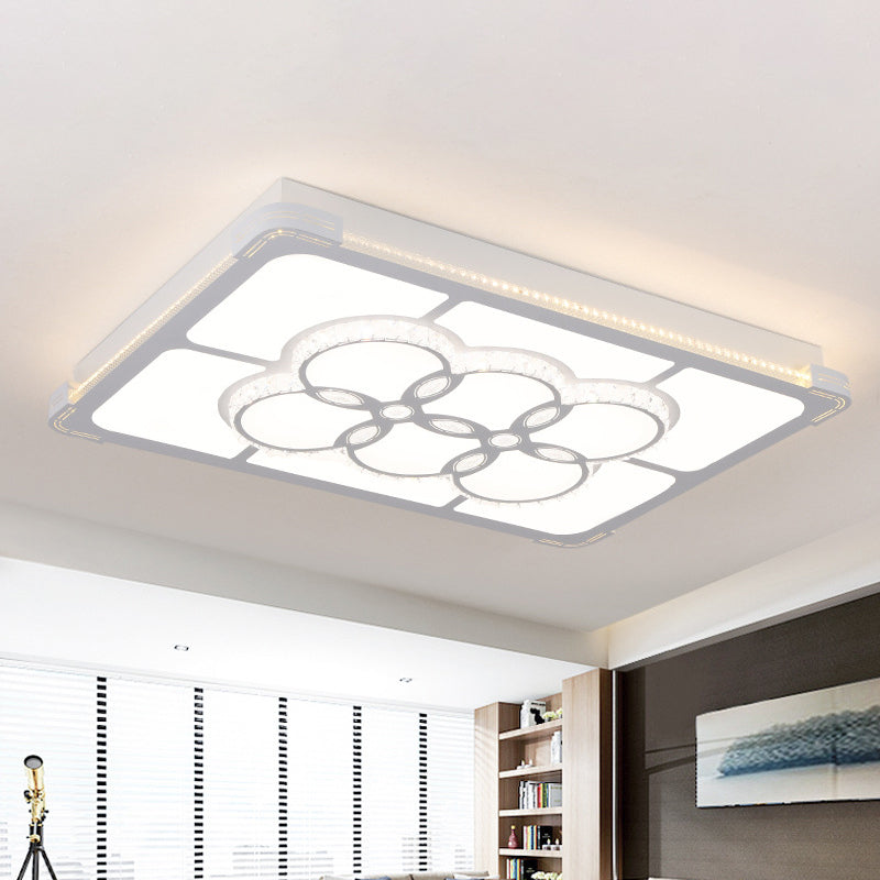 Lampada da incasso rettangolare in cristallo Lampada da soffitto a LED semplice per soggiorno in bianco, luce a 3 colori/attenuazione continua con telecomando