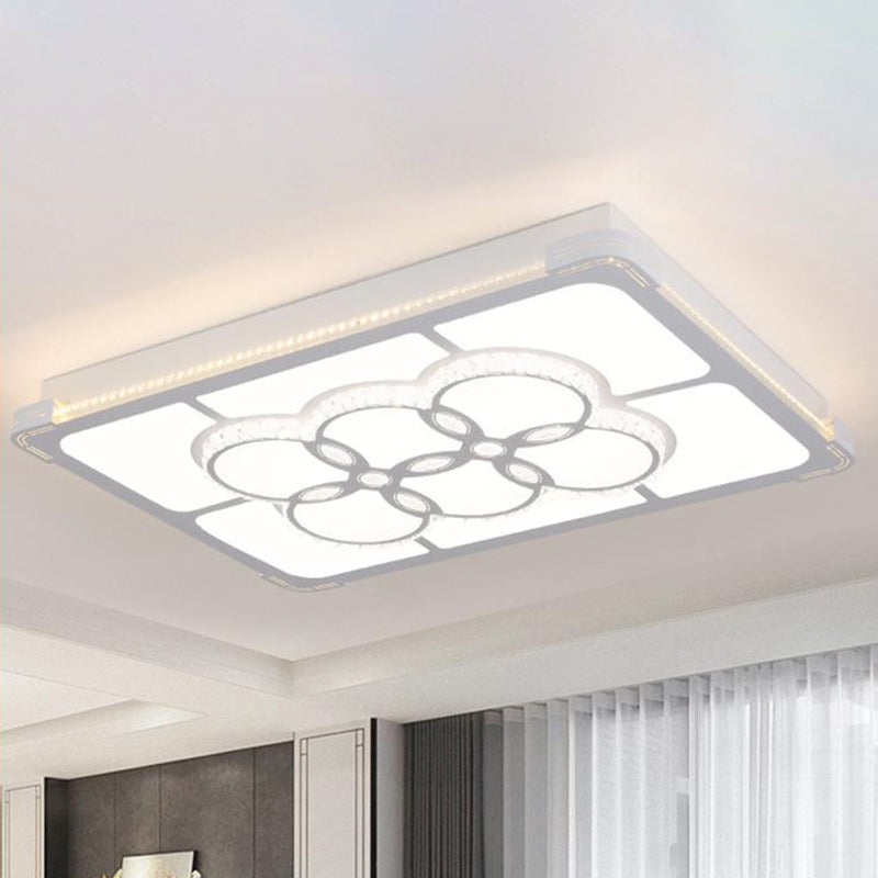 Rectangle Crystal Flush Mount Lamp Simple LED Living Room Ceiling Light Fixture in White, 3 Color Light/Remote Control Stepless Dimming