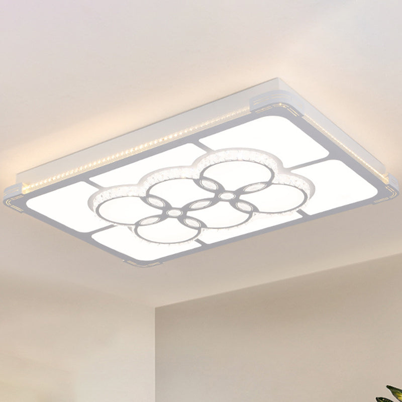 Lampada da incasso rettangolare in cristallo Lampada da soffitto a LED semplice per soggiorno in bianco, luce a 3 colori/attenuazione continua con telecomando