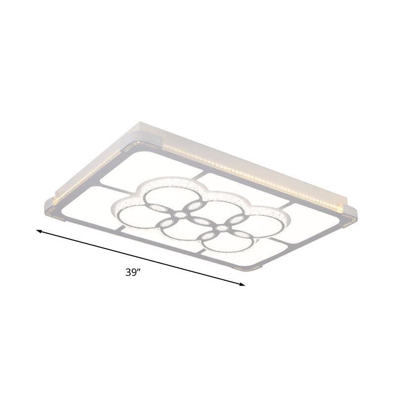 Rectangle Crystal Flush Mount Lamp Simple LED Living Room Ceiling Light Fixture in White, 3 Color Light/Remote Control Stepless Dimming