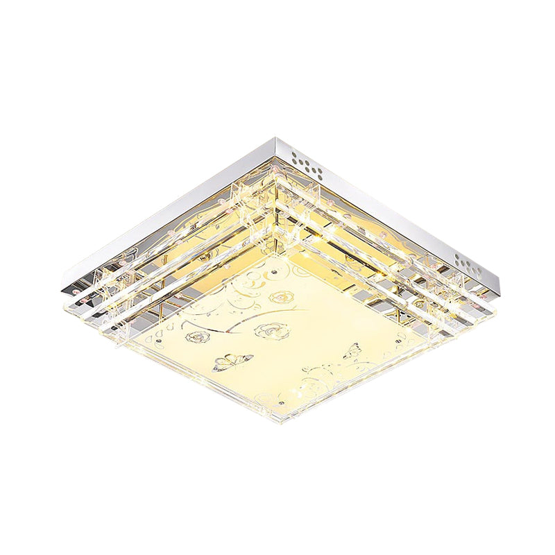 Modern LED Flush Mount Light White Rectangle/Square Flush Mount Light with Crystal Rod and Acrylic Shade, 18.5"/23.5"/36.5" Wide