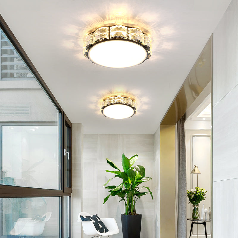 LED Crystal Flush Light Modern Style Black/White Round/Square Corridor Flush Mount Spotlight