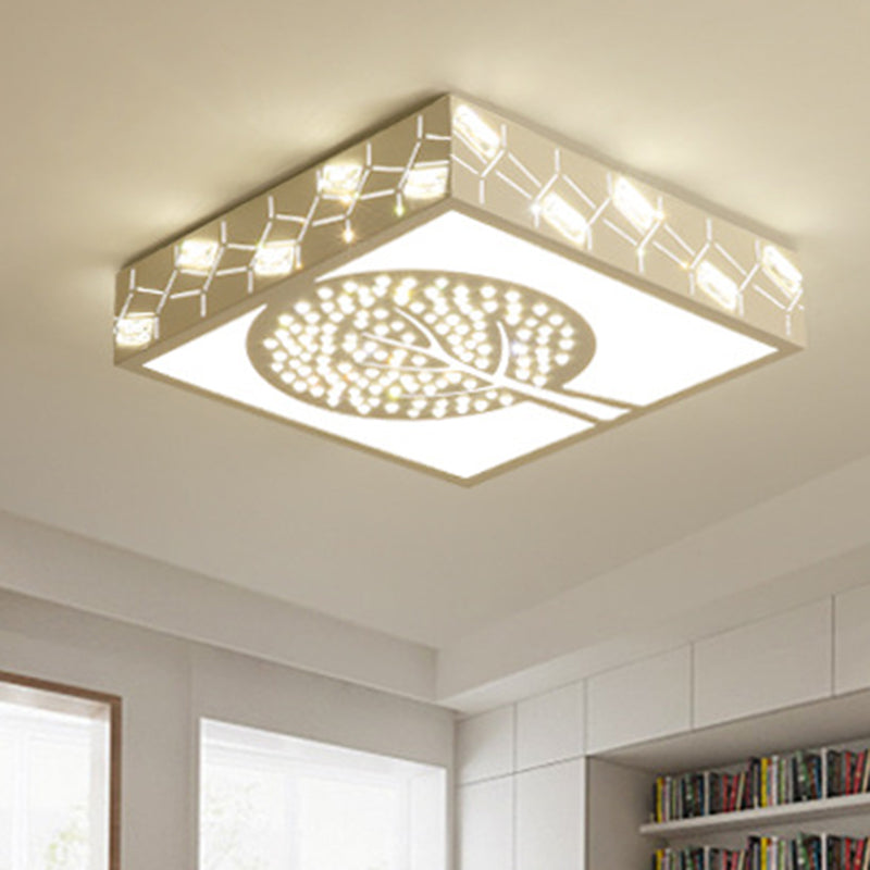 Witte Boom Flush Mount Fixture Eenvoudige Crystal LED Woonkamer Flush Light in Warm/Wit/3 Kleur Licht