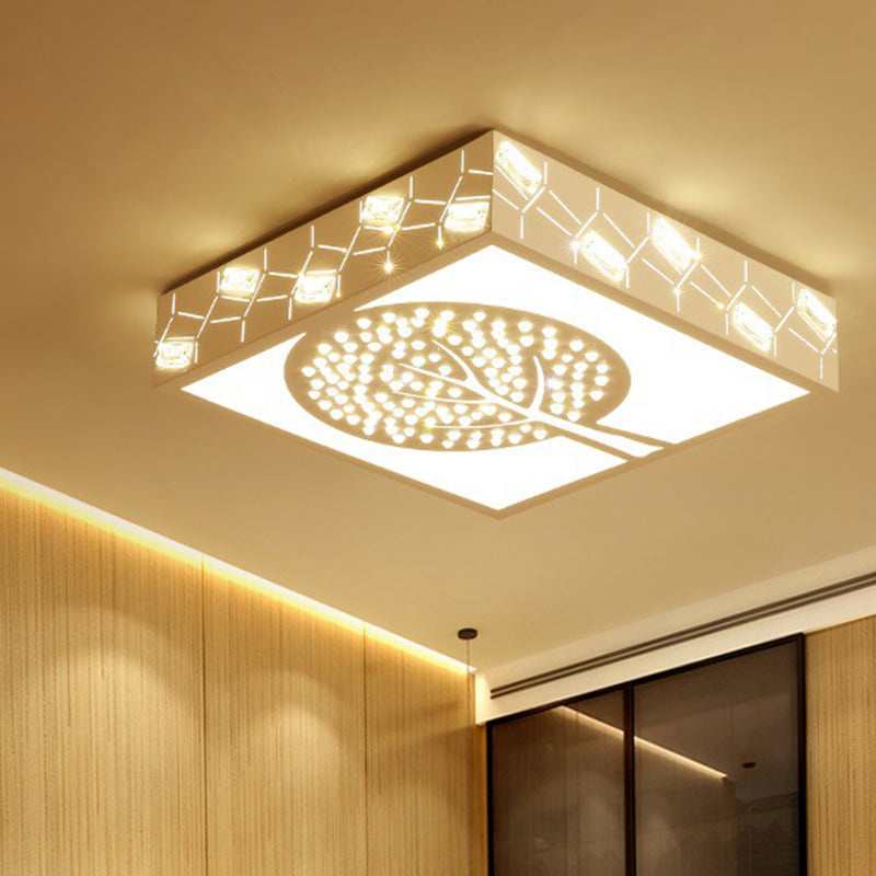 Witte Boom Flush Mount Fixture Eenvoudige Crystal LED Woonkamer Flush Light in Warm/Wit/3 Kleur Licht