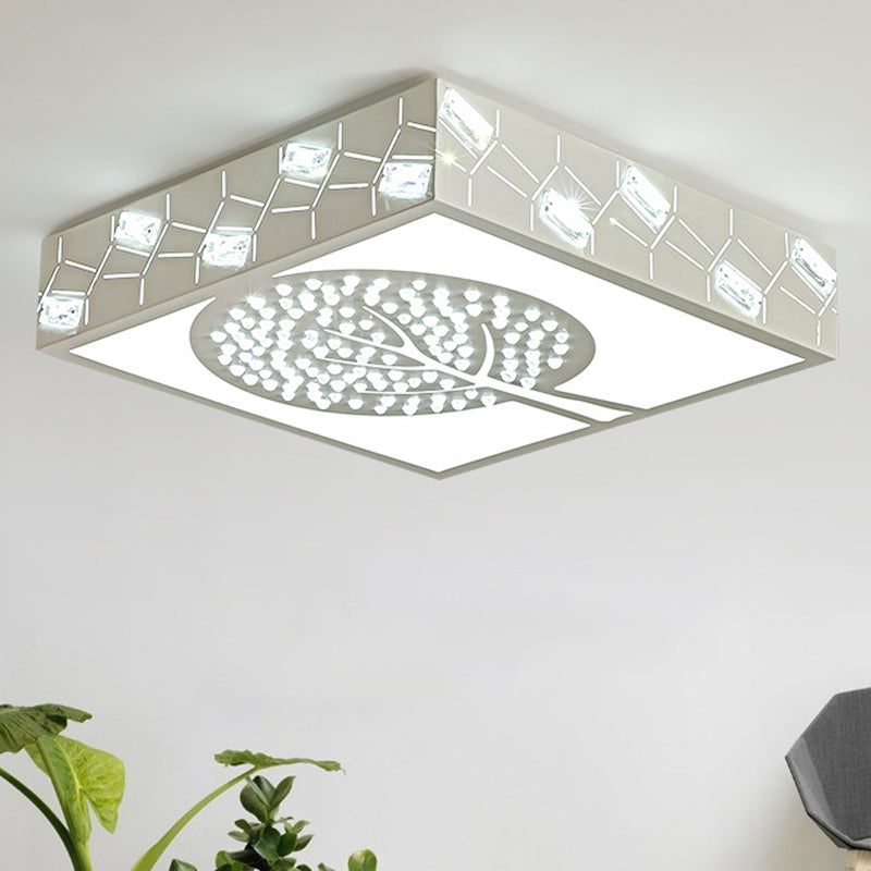 Witte Boom Flush Mount Fixture Eenvoudige Crystal LED Woonkamer Flush Light in Warm/Wit/3 Kleur Licht