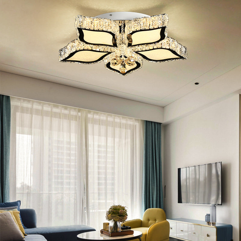 White LED Ceiling Mount Modern Style Crystal Flower Shaped Flush Light Fixture for Bedroom in
3 Color Light/Remote Control Stepless Dimming