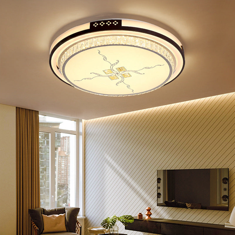 23.5"/31.5"/38.5" Dia White 2-Layer Flush Mount Light Modern Crystal LED Ceiling Lamp, Third Gear