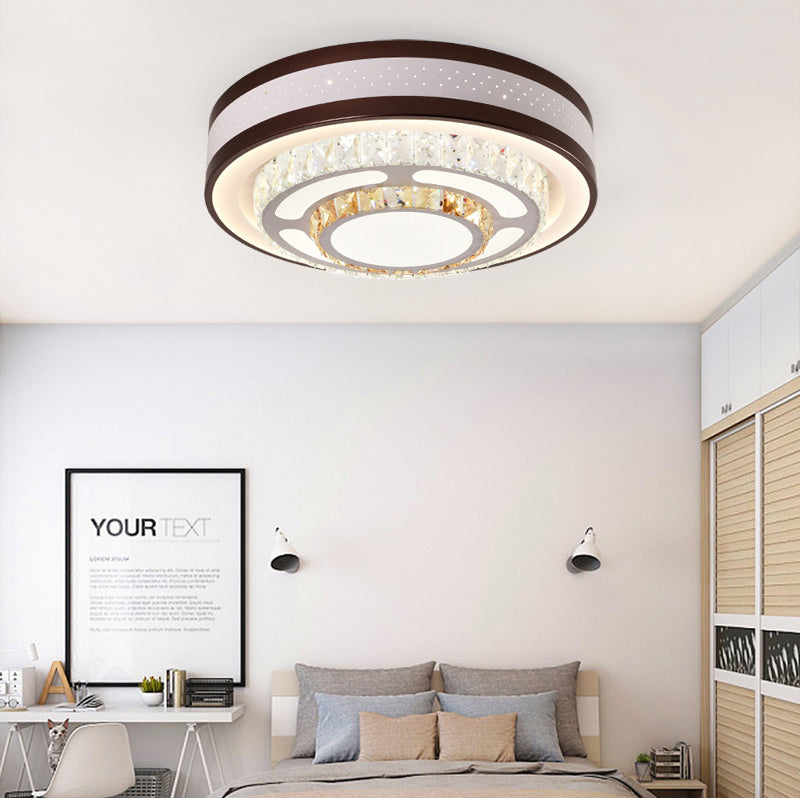 Lampada da incasso a livelli da 19,5"/31,5" diametro LED in cristallo stile moderno montata a soffitto in bianco