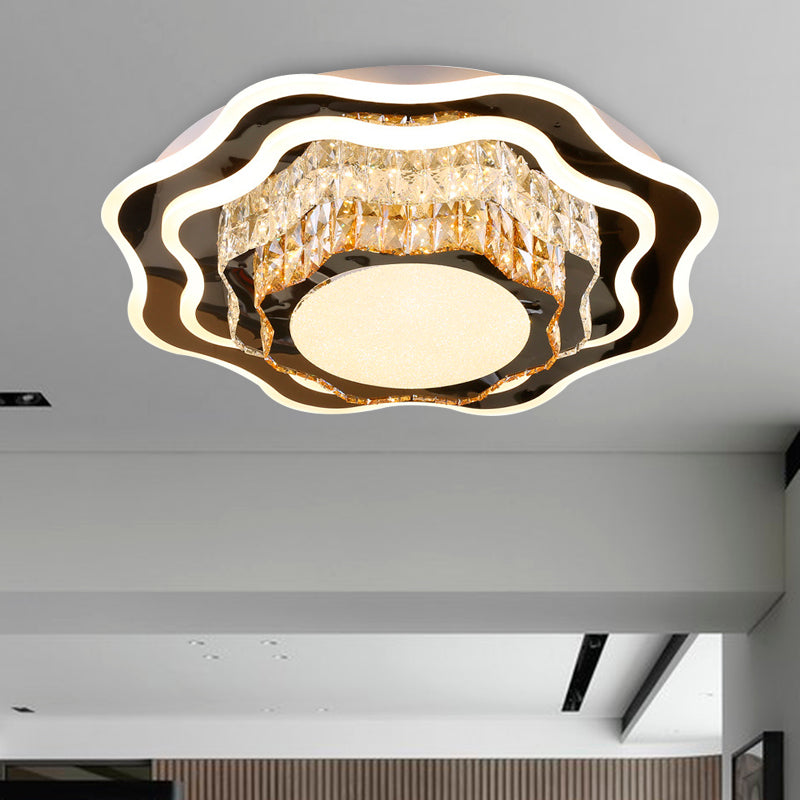 White Flower-Like Flush Mount Fixture Modern Style Crystal LED Living Room Flush Ceiling Light