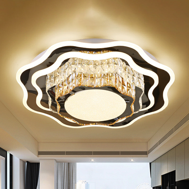 White Flower-Like Flush Mount Fixture Modern Style Crystal LED Living Room Flush Ceiling Light