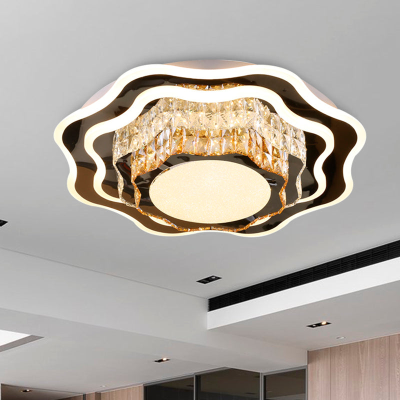 White Flower-Like Flush Mount Fixture Modern Style Crystal LED Living Room Flush Ceiling Light