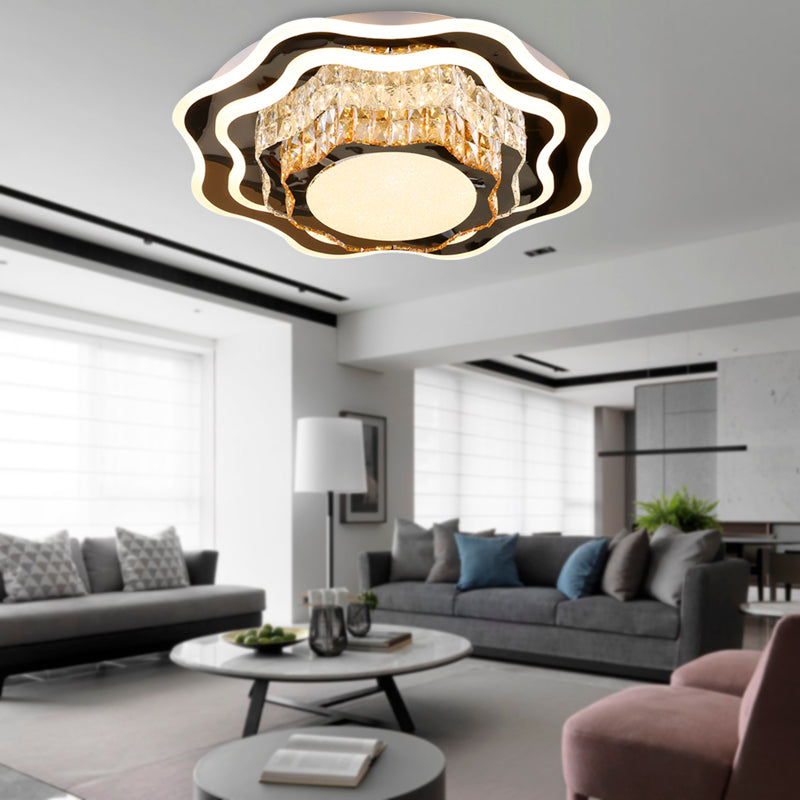 White Flower-Like Flush Mount Fixture Modern Style Crystal LED Living Room Flush Ceiling Light