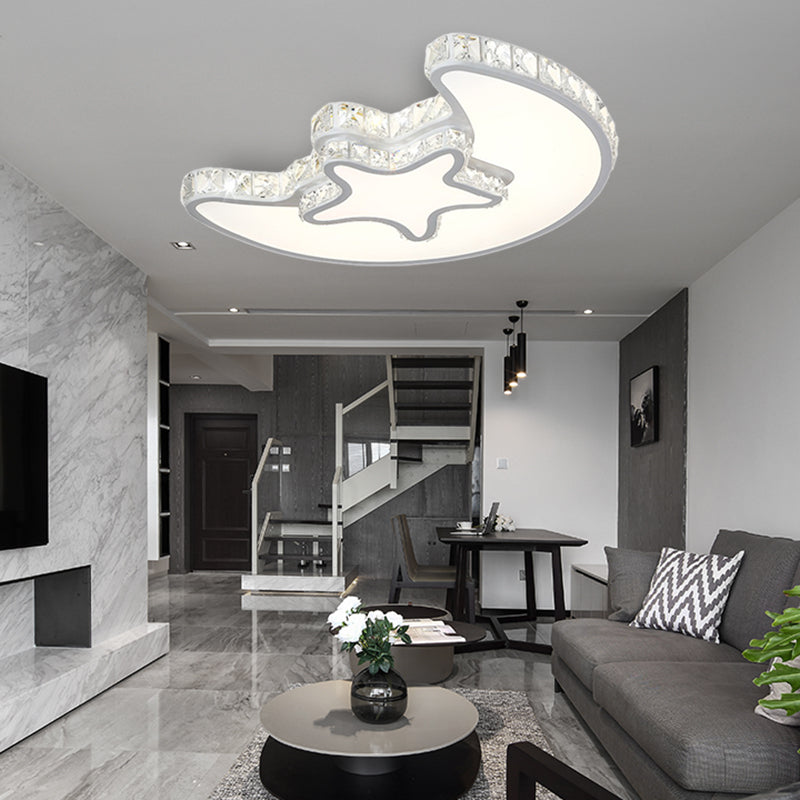 LED Slaapkamer Plafond Licht Armatuur Modern Wit Flush Mount met Star Moon Crystal Shade