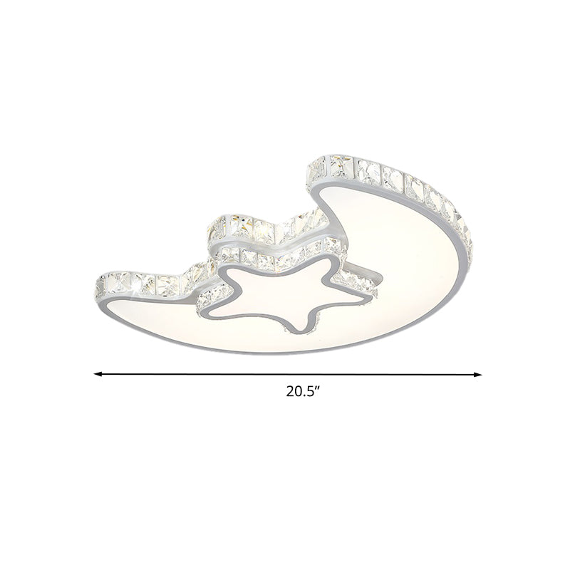 LED-Deckenleuchte für Schlafzimmer, moderne weiße Unterputzleuchte mit Stern- und Mondkristallschirm
