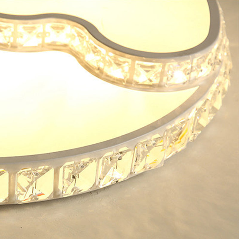 LED Bedroom Ceiling Light Fixture Modern White Flush Mount with Star Moon Crystal Shade