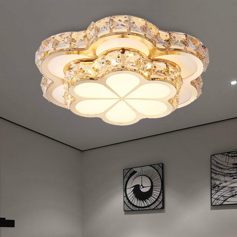 Plafonnier LED en forme de fleur, bloc de cristal moderniste, blanc, 10/12/14 pouces, luminaire de plafond, encastré/monté en Surface