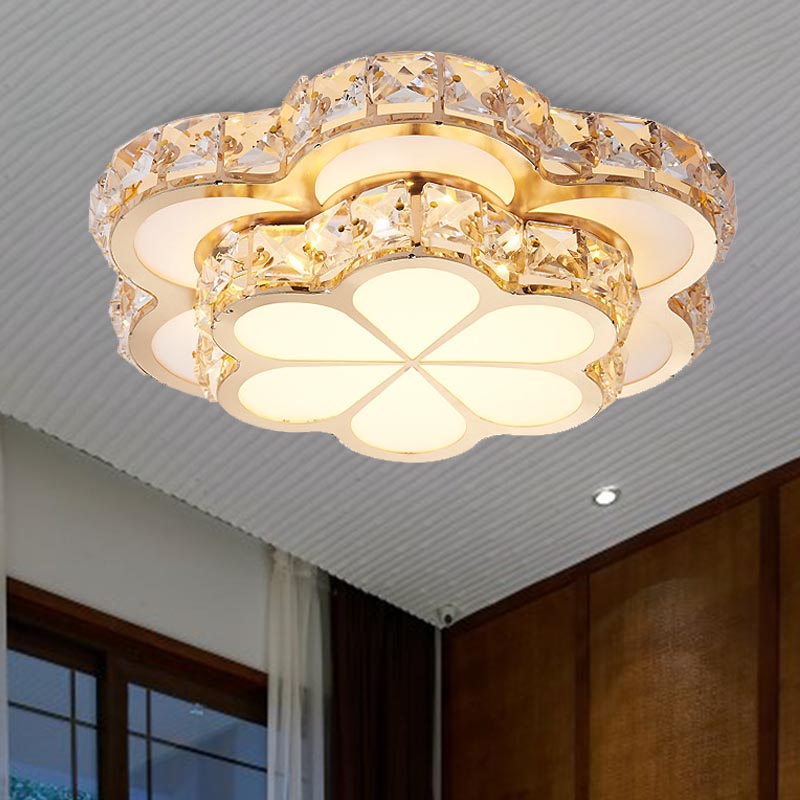 Flower Flush Mount Light Modernism Crystal Block White 10"/12"/14" W LED Ceiling Light Fixture, Recessed/Surface Mounted