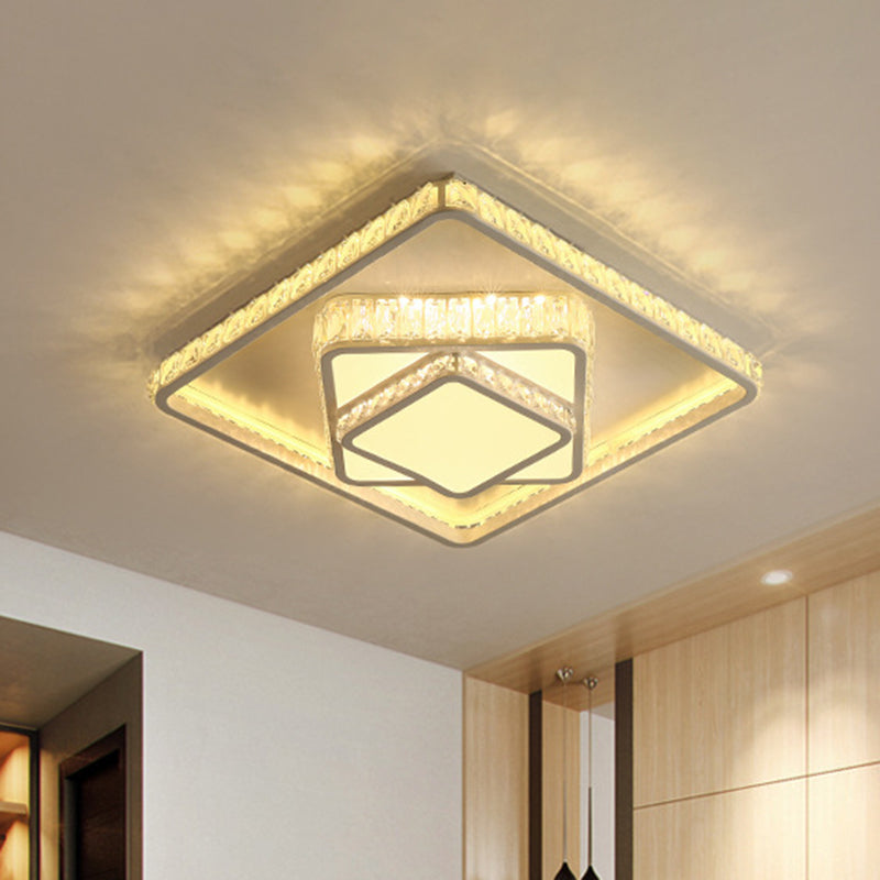 Weißes Rechteck/Quadratische Deckenleuchte Minimalistische Facettierte Kristall Weiß 19.5"/23.5" W LED Flush Mount Leuchte in Weiß/3 Farbe/Fernbedienung Stepless Dimmen Licht