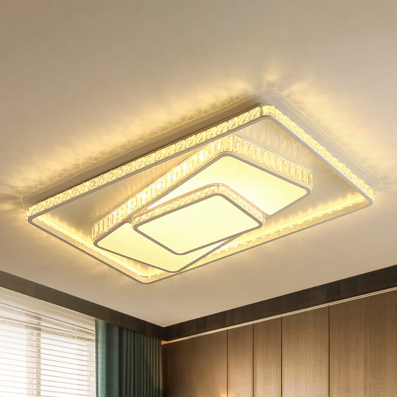 Weißes Rechteck/Quadratische Deckenleuchte Minimalistische Facettierte Kristall Weiß 19.5"/23.5" W LED Flush Mount Leuchte in Weiß/3 Farbe/Fernbedienung Stepless Dimmen Licht