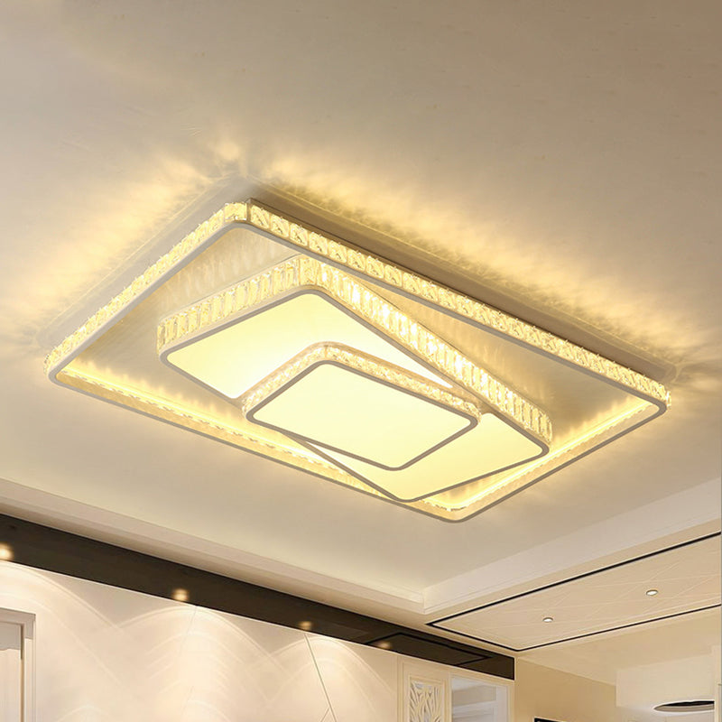 Weißes Rechteck/Quadratische Deckenleuchte Minimalistische Facettierte Kristall Weiß 19.5"/23.5" W LED Flush Mount Leuchte in Weiß/3 Farbe/Fernbedienung Stepless Dimmen Licht