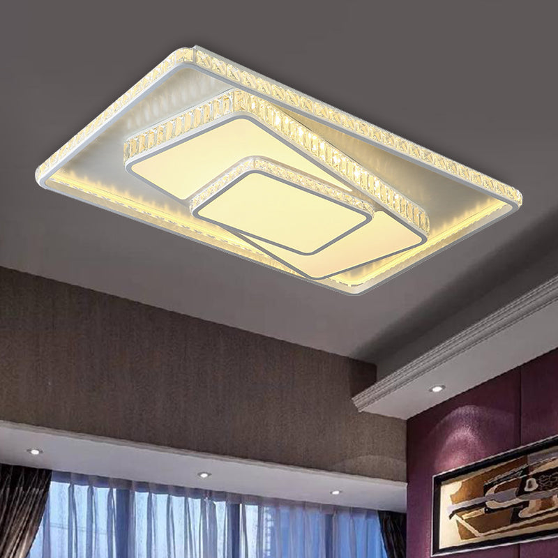 Weißes Rechteck/Quadratische Deckenleuchte Minimalistische Facettierte Kristall Weiß 19.5"/23.5" W LED Flush Mount Leuchte in Weiß/3 Farbe/Fernbedienung Stepless Dimmen Licht