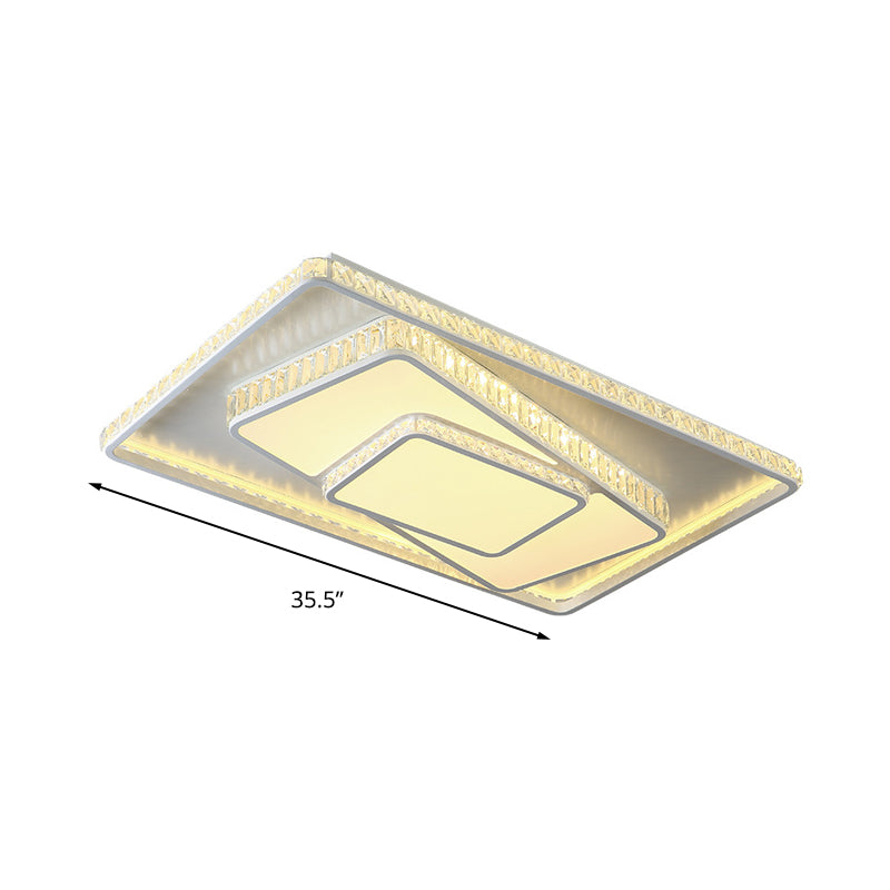 Weißes Rechteck/Quadratische Deckenleuchte Minimalistische Facettierte Kristall Weiß 19.5"/23.5" W LED Flush Mount Leuchte in Weiß/3 Farbe/Fernbedienung Stepless Dimmen Licht