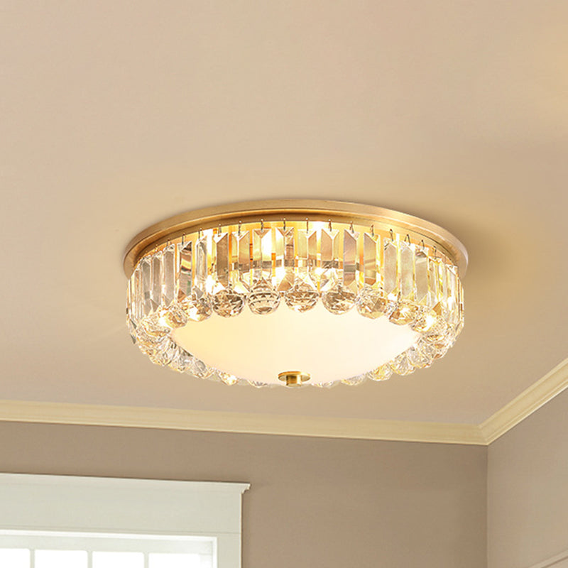 LED Flush Ceiling Light Modern Bowl Crystal Flush Mount Lighting in Gold for Bedroom