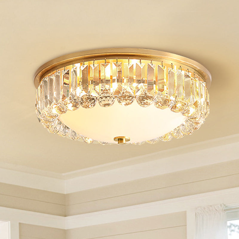 LED Flush Ceiling Light Modern Bowl Crystal Flush Mount Lighting in Gold for Bedroom