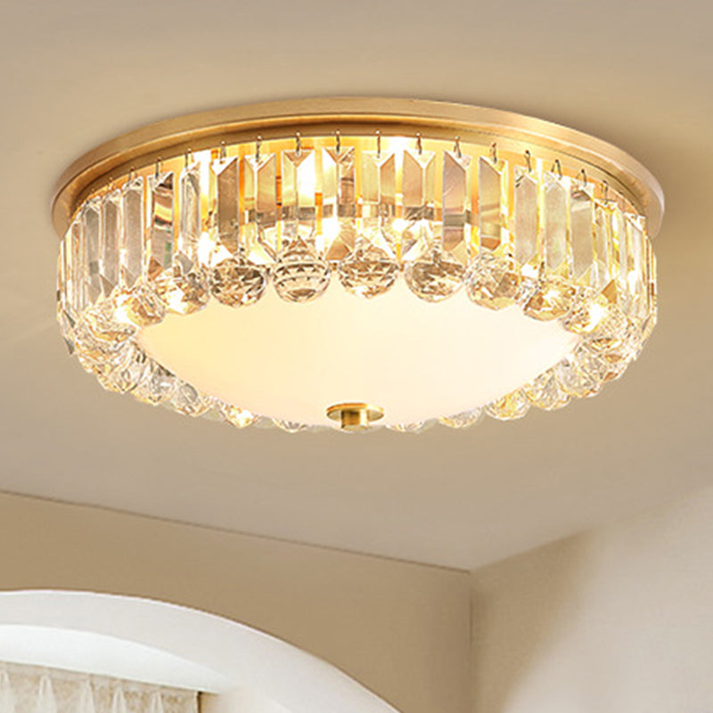 LED Flush Ceiling Light Modern Bowl Crystal Flush Mount Lighting in Gold for Bedroom