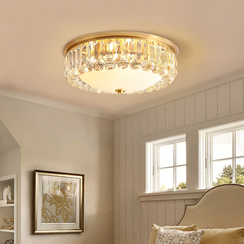 LED Flush Ceiling Light Modern Bowl Crystal Flush Mount Lighting in Gold for Bedroom